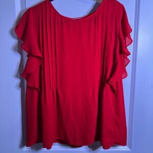 Counterparts Red Ruffle Sleeve Blouse Women's XL Holiday Party Top‎